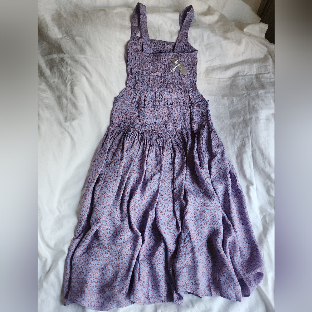 Jcrew Smocked midi dress in summer fields print Floral Purple Bnwt - Picture 4 of 13